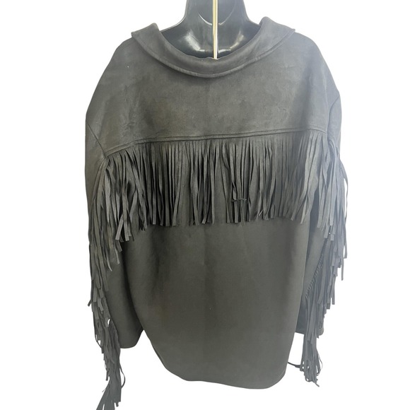 Universal Thread Jacket Womens XL Black Faux Suede Fringe Western Boho Button Up - Picture 4 of 8